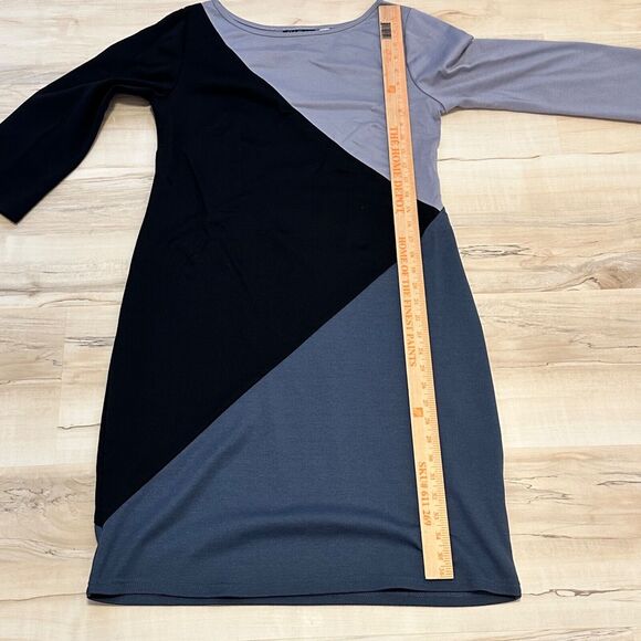 Bob Mackie Dress Medium Shift Colorblock 3/4 Sleeve Purple Blue Black - Picture 5 of 5